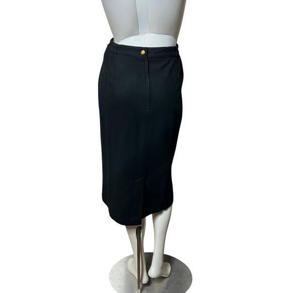 Sag Harbor Black Wool Midi Pencil Skirt Gold Button Career Elegant Size 10 - Picture 3 of 7
